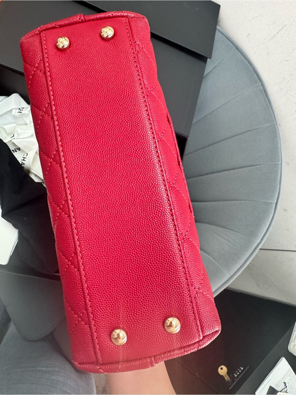 CHANEL Small Coco Handle Dark Red Caviar Light Gold Hardware - Picture 9 of 14